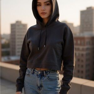 Aritzia TNA Dark Gray Cropped Hoodie